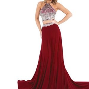 Burgundy Two-Piece Prom Dress